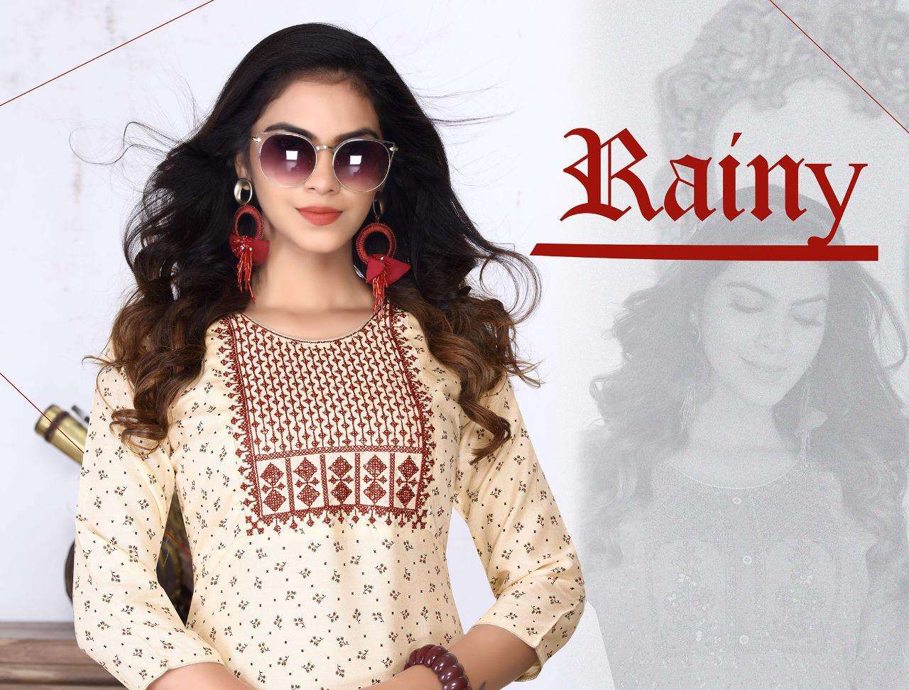 Beauty Rainy 14 Kg Rayon PRINT Embroidered KURTI CATALOG WHOLESALER BEST RATE