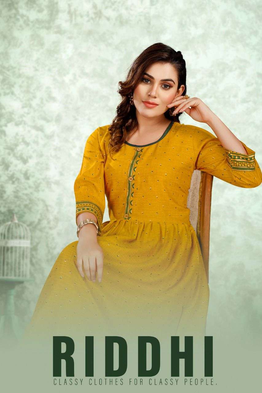 BEAUTY RIDDHI VOL-1 RAYON TWO TONE FOIL PRINT KURTI CATALOG WHOLESALER BEST RATE