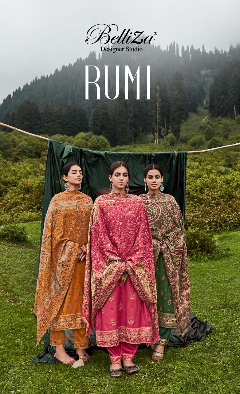 belliza designer rumi wool pashmina kaani winter dresses with 3mtr bottom 