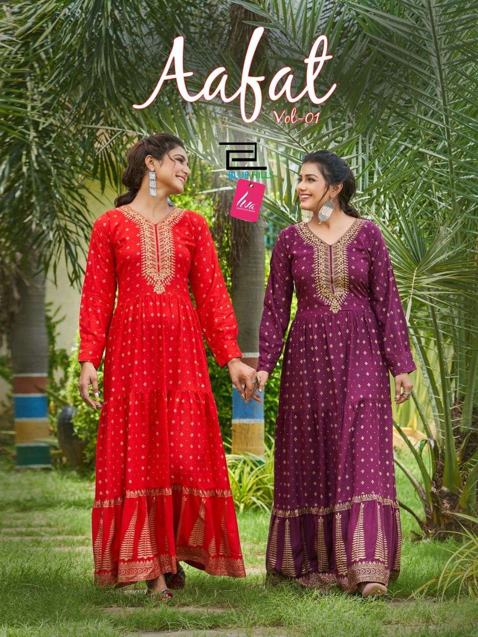 blue hills aafat vol 1 long frill gown liva good quality fabrics exports 