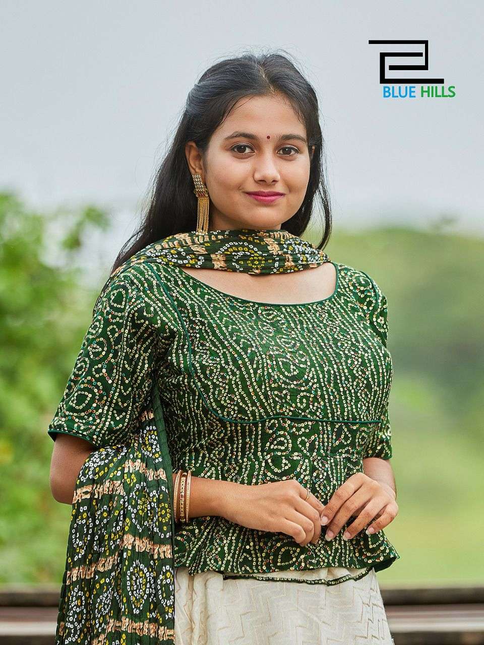 blue hills bandhej ready to wear traditional lehenga blouse dupatta set 