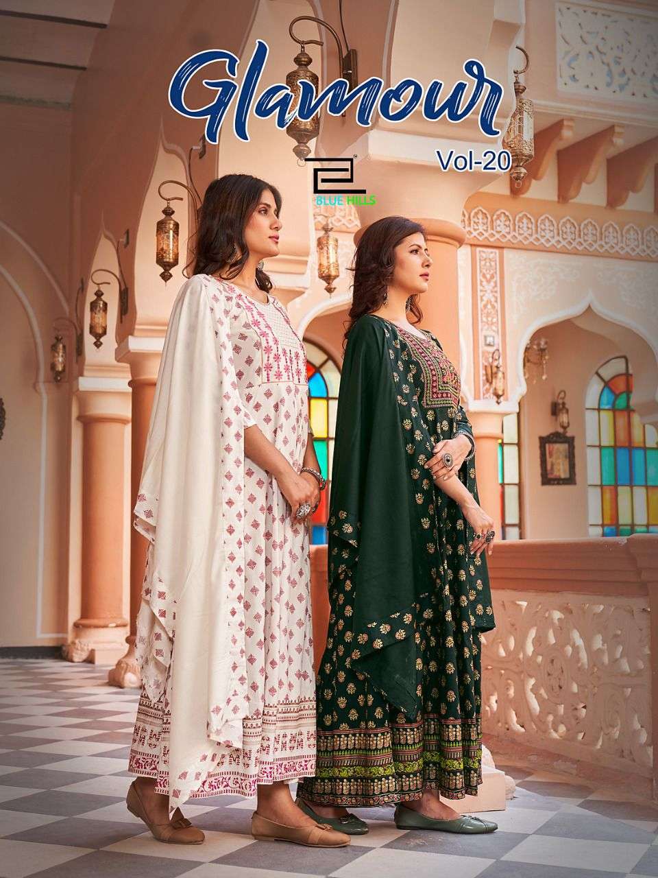 blue hills glamour vol 20 liva rayon anarkali gown with dupatta pair 