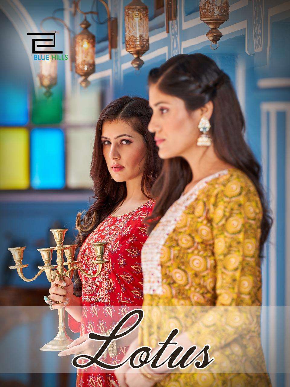 blue hills lotus rayon anarkali gown kurtis exports 