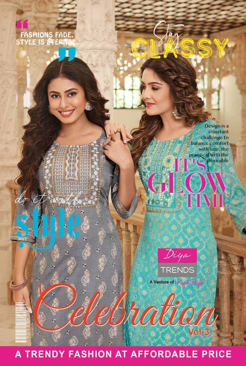 celebration vol 3 by diya trends rayon fancy kurti with pant 