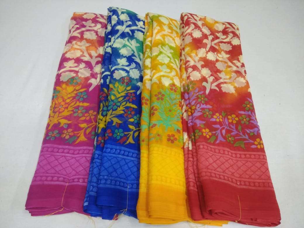 Chiffon Daily Wear Casual Printed poonam Saree At Chipest Rate In Surat Market