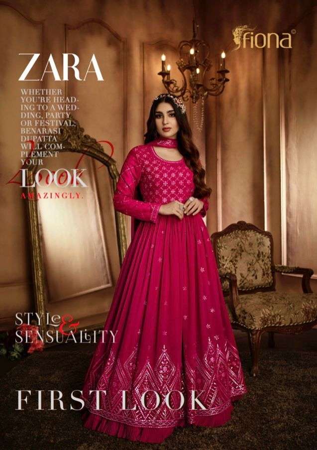 fiona first look by zara georgette work readymade long gown with dupatta