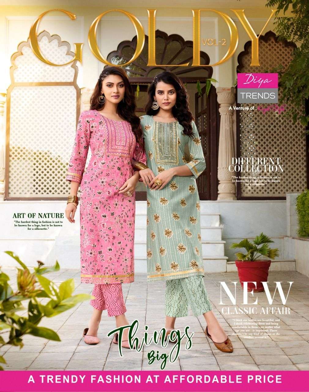 goldy vol 2 by diya trends designer kurti with pant pair wholesaler
