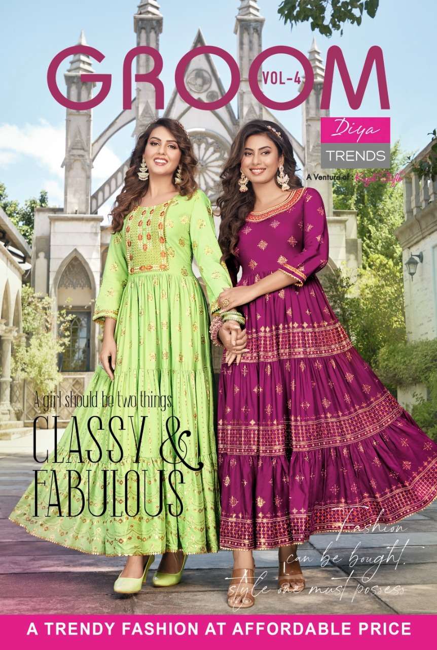 groom vol 4 by diya trends rayon long gown supplier