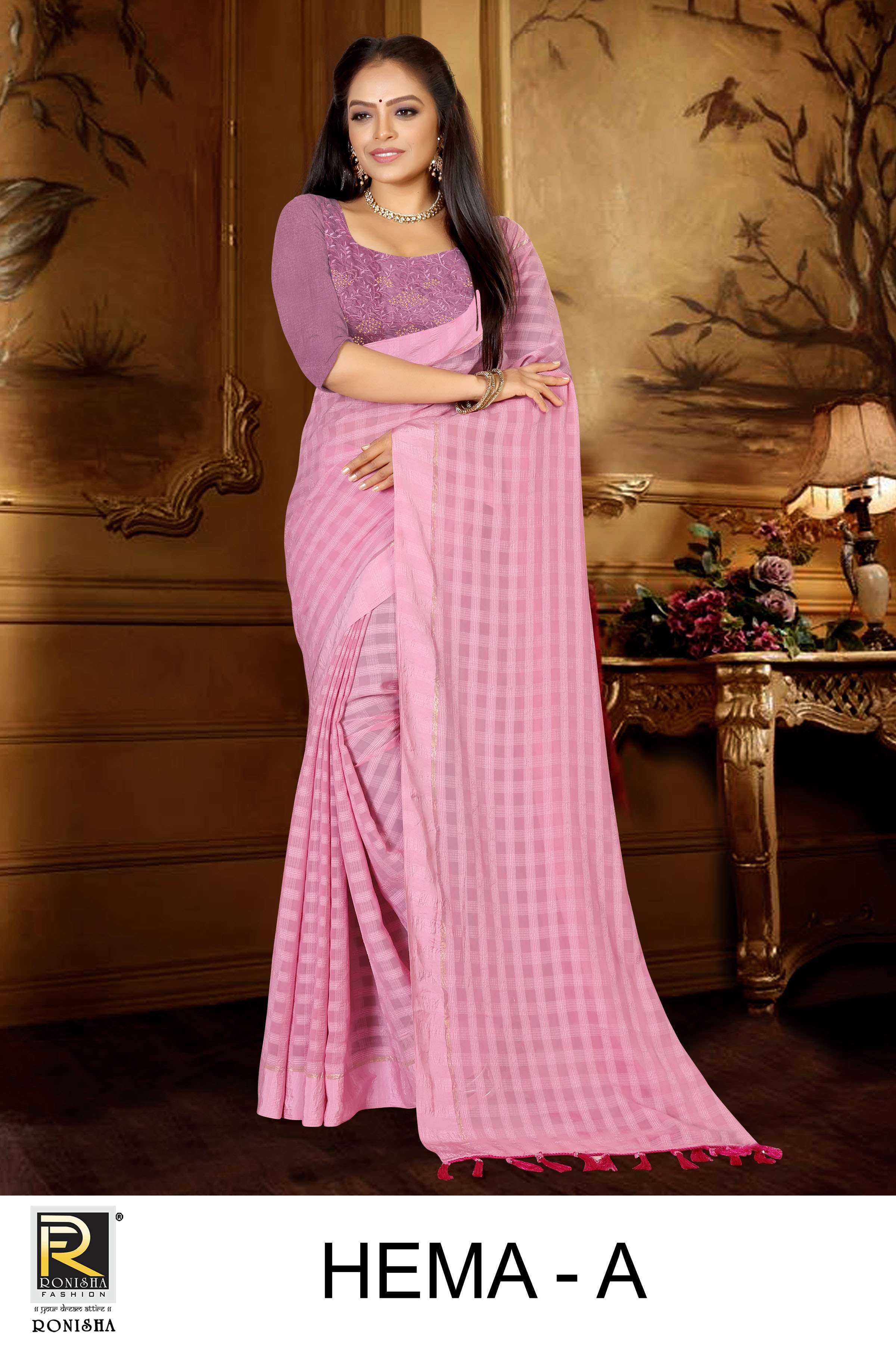 Hema by ranjna saree fancy fabric work blouse designer saree collection