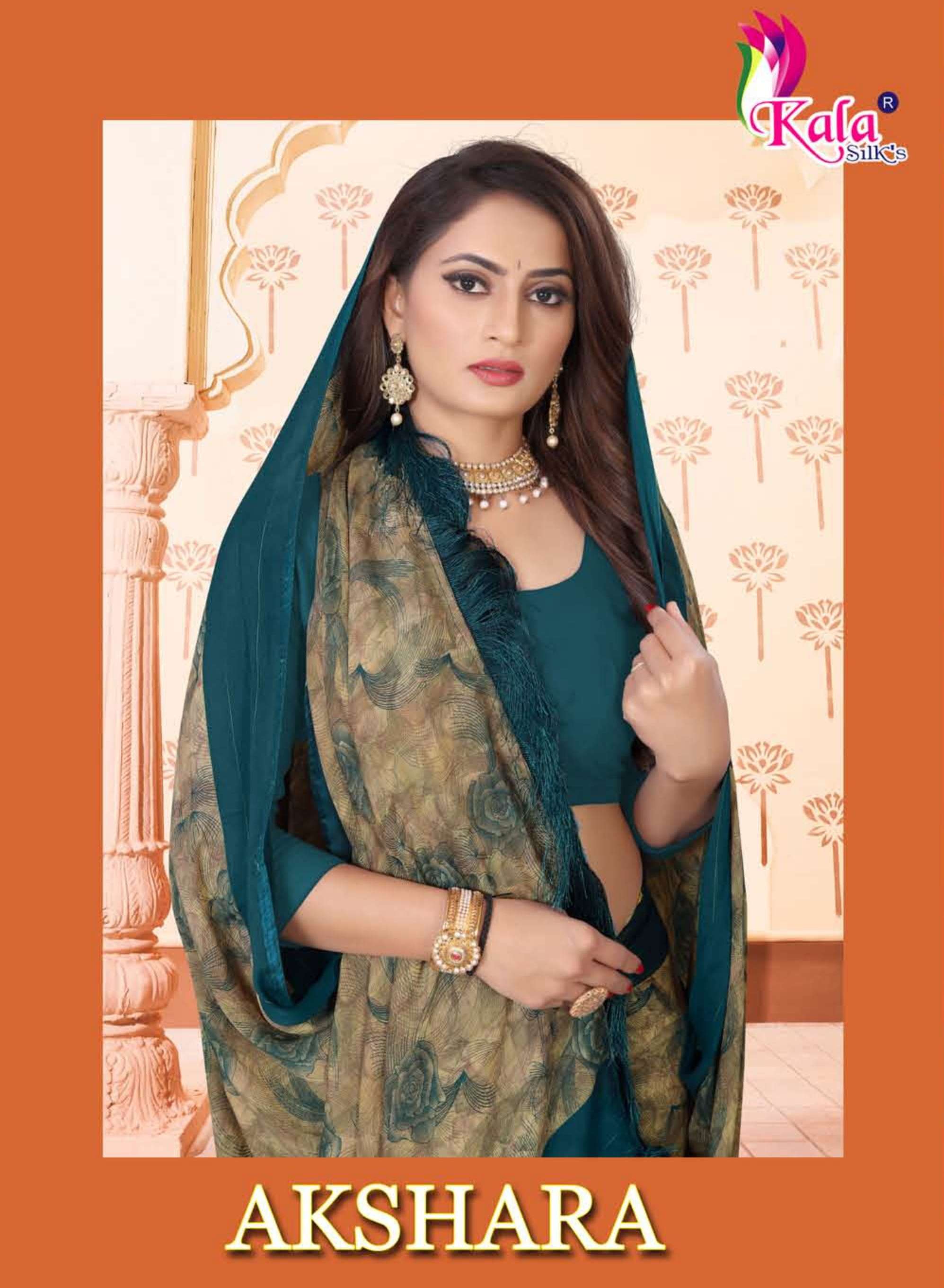 kala silk akshara fancy printed sarees manufacturer in surat 