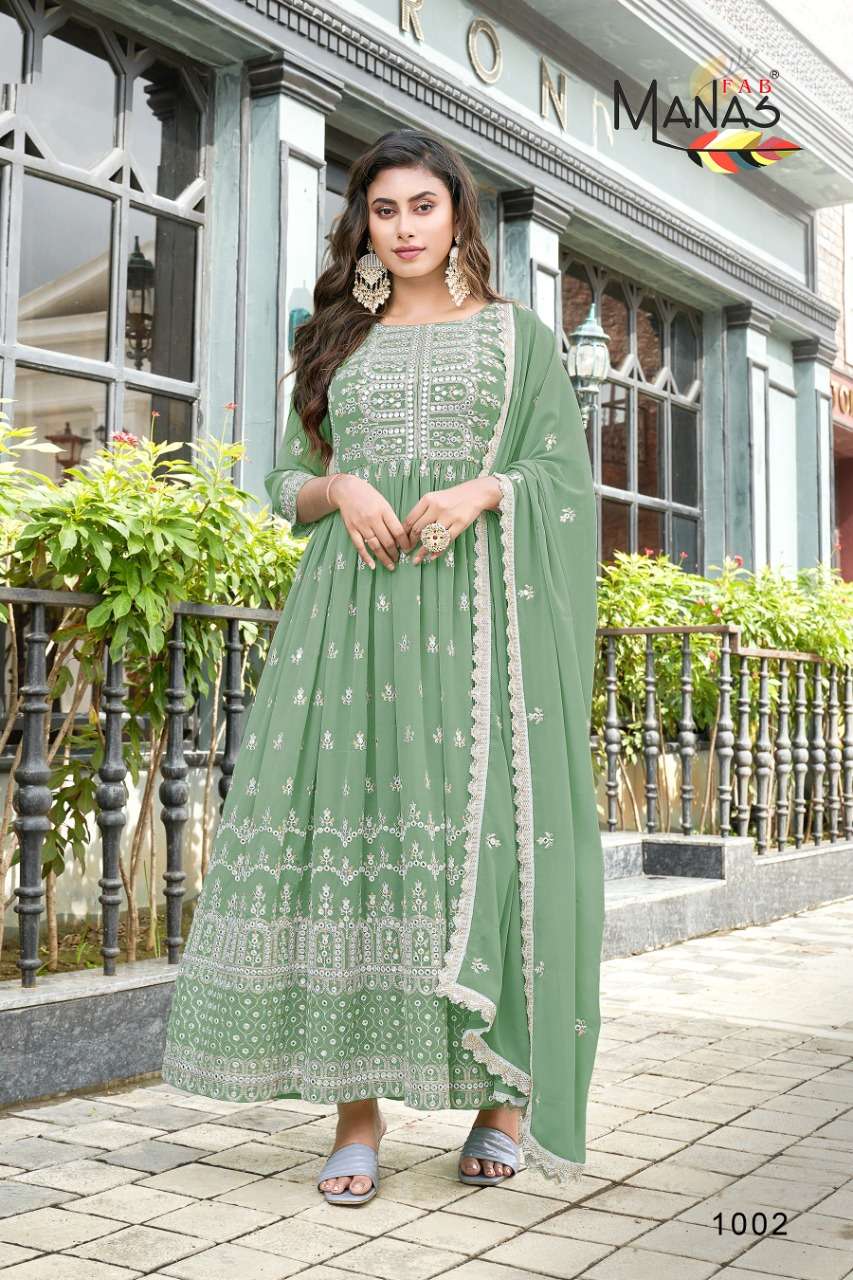 manas fab 2 pc gown with dupatta non catalog set wise design  