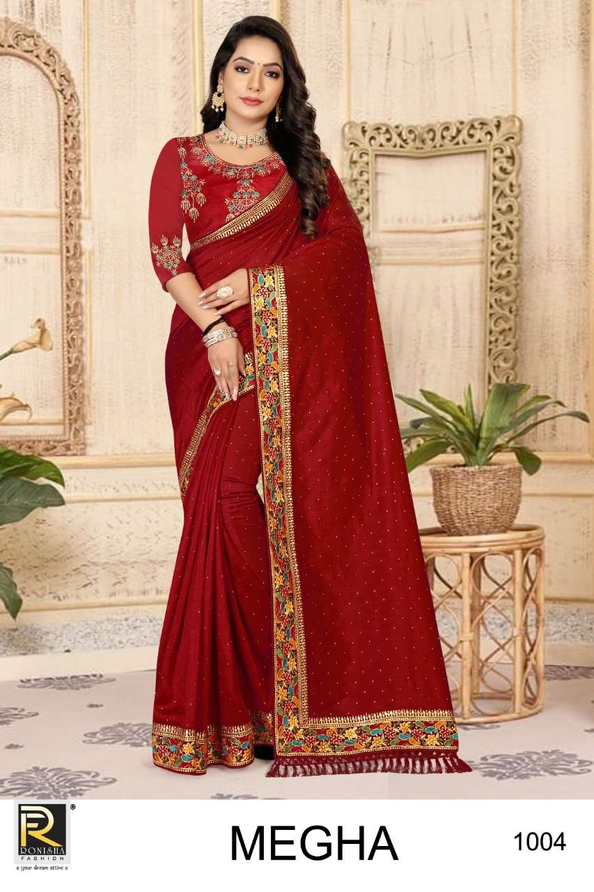 Megha by ranjna saree embroidery worked border blouse beautiful collection 