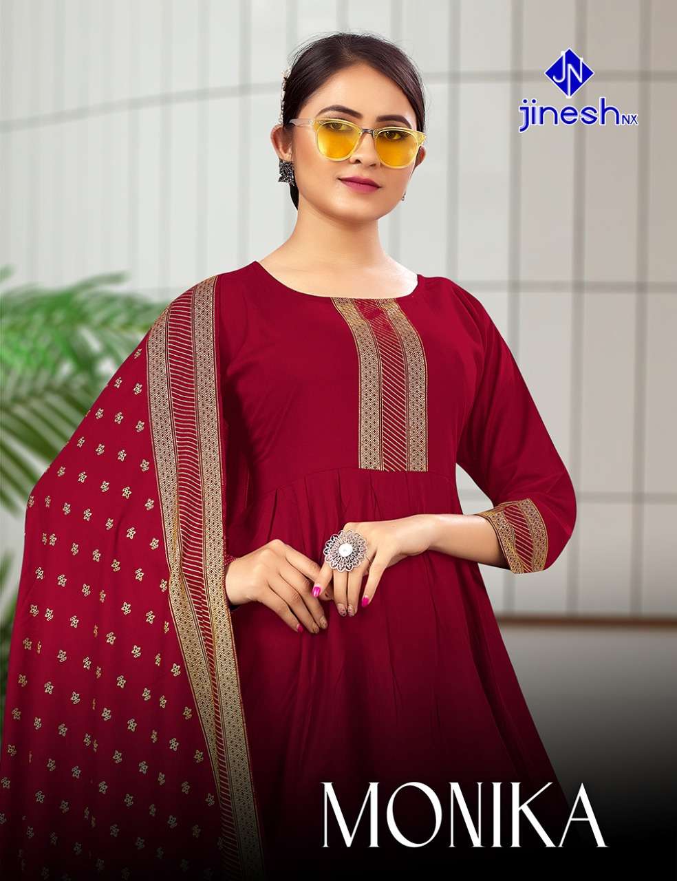 monika by jinesh nx rayon long gown with dupatta collection