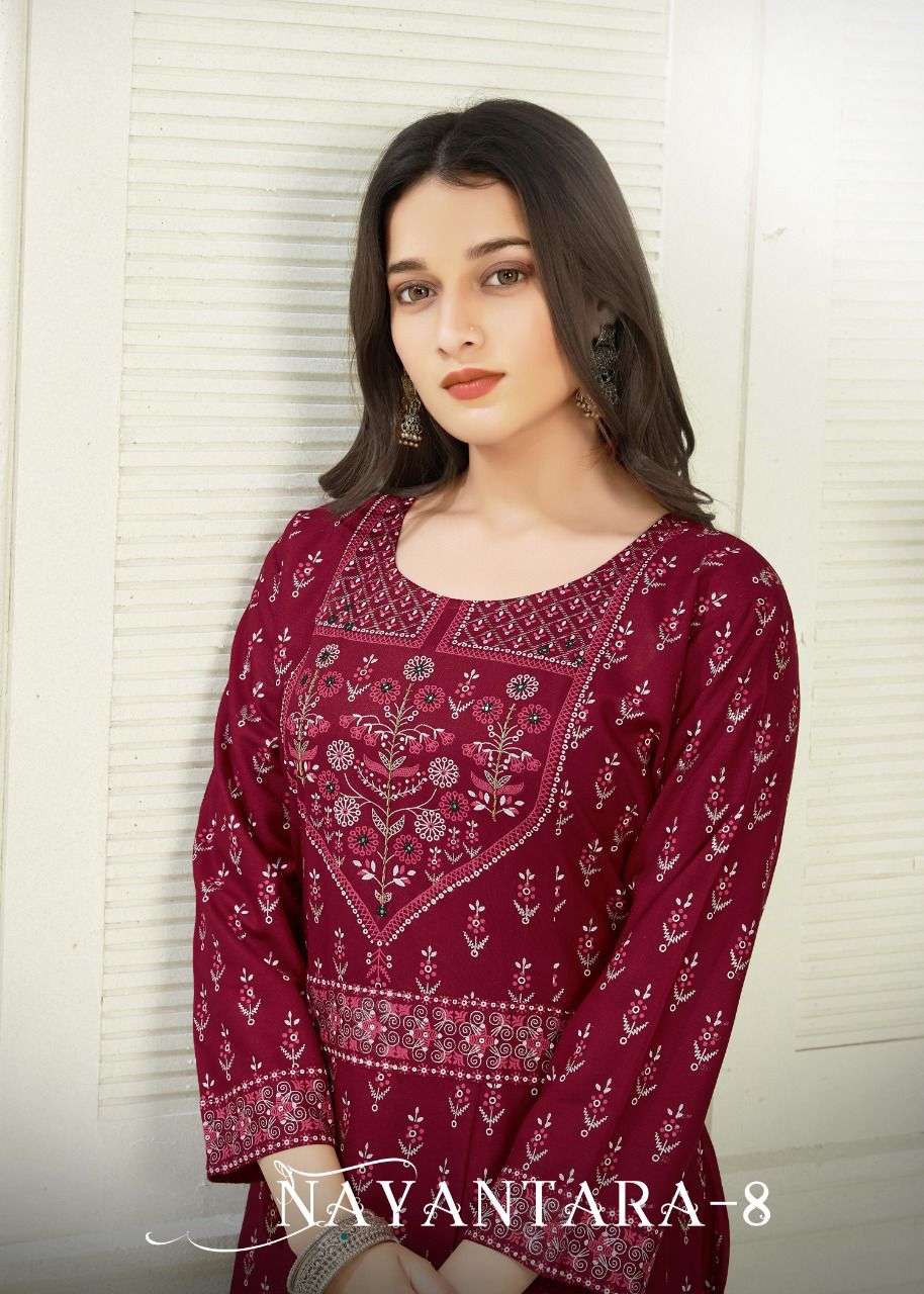 nayanthara vol 8 handwork foil print flair gown rayon quality 