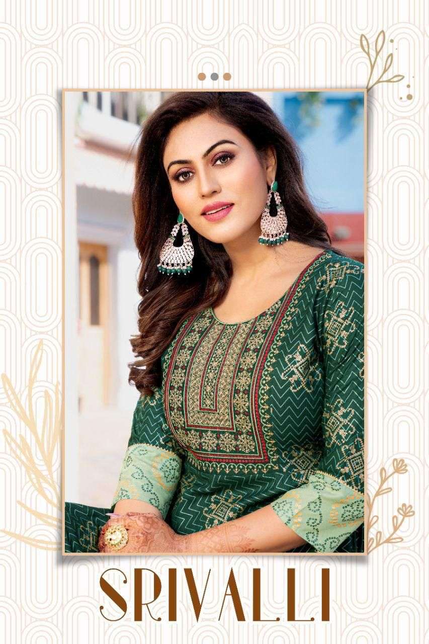 NEW GOLDEN SRIVALLI VOL.1 RAYON 14 KG  Fancy LONG KURTI WITH SEQUENCE WORK WITH HEAVEY GOLD PRINT KURTI CATALOG WHOLESALER BEST RATE