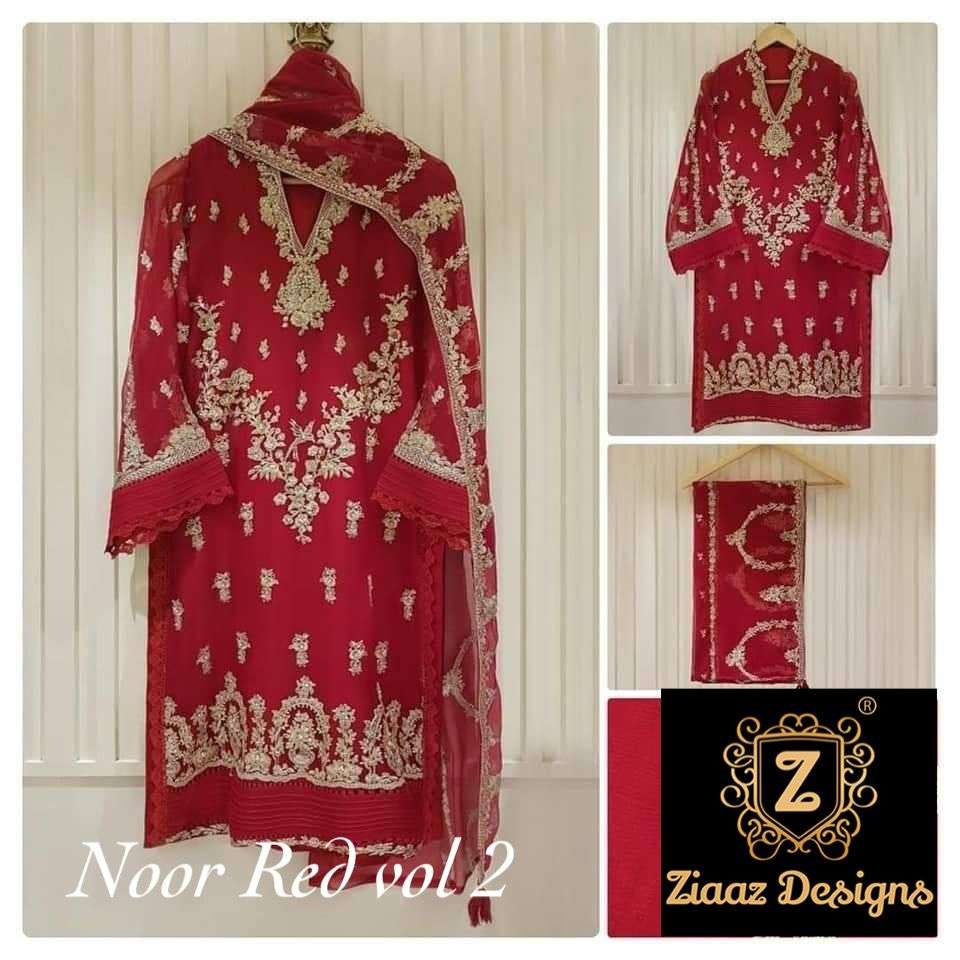 noor red vol 2 by ziaaz exclusive dori work pakistani full stitch suit wholesaler