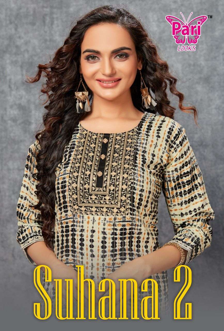 pari suhana vol 2 rayon print with sleeve work kurtis 