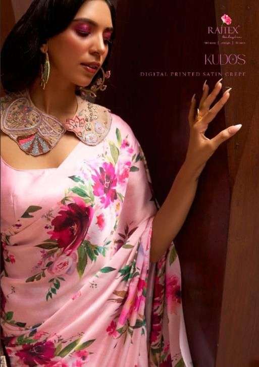 rajtex kudos 260001-260009 series digital printed satin crepe sarees wholesale 