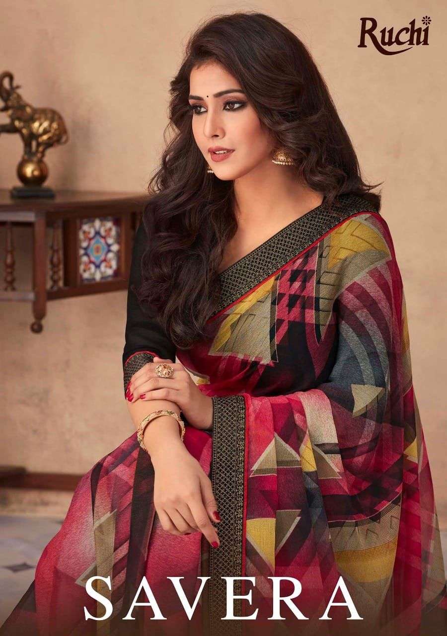ruchi savera vol 2 chiffon saree with banarasi border pattern 