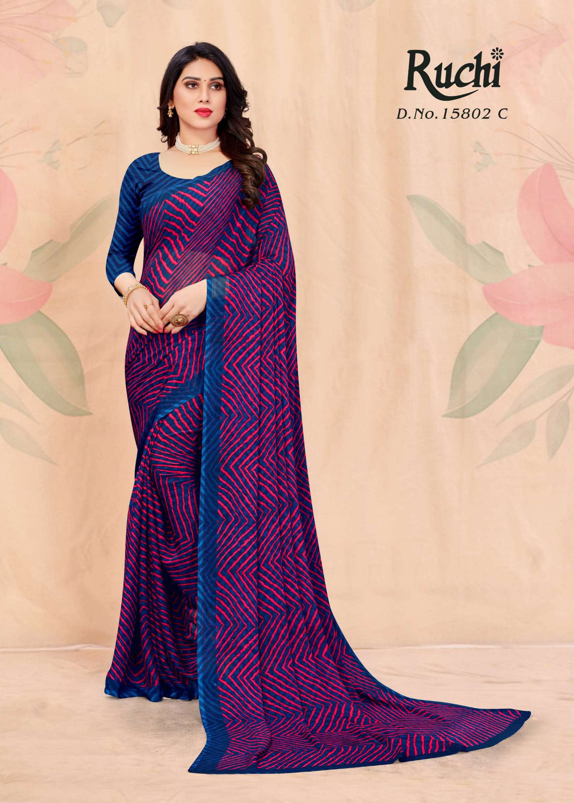 ruchi star chiffon 15802 lehriya design printed sarees 