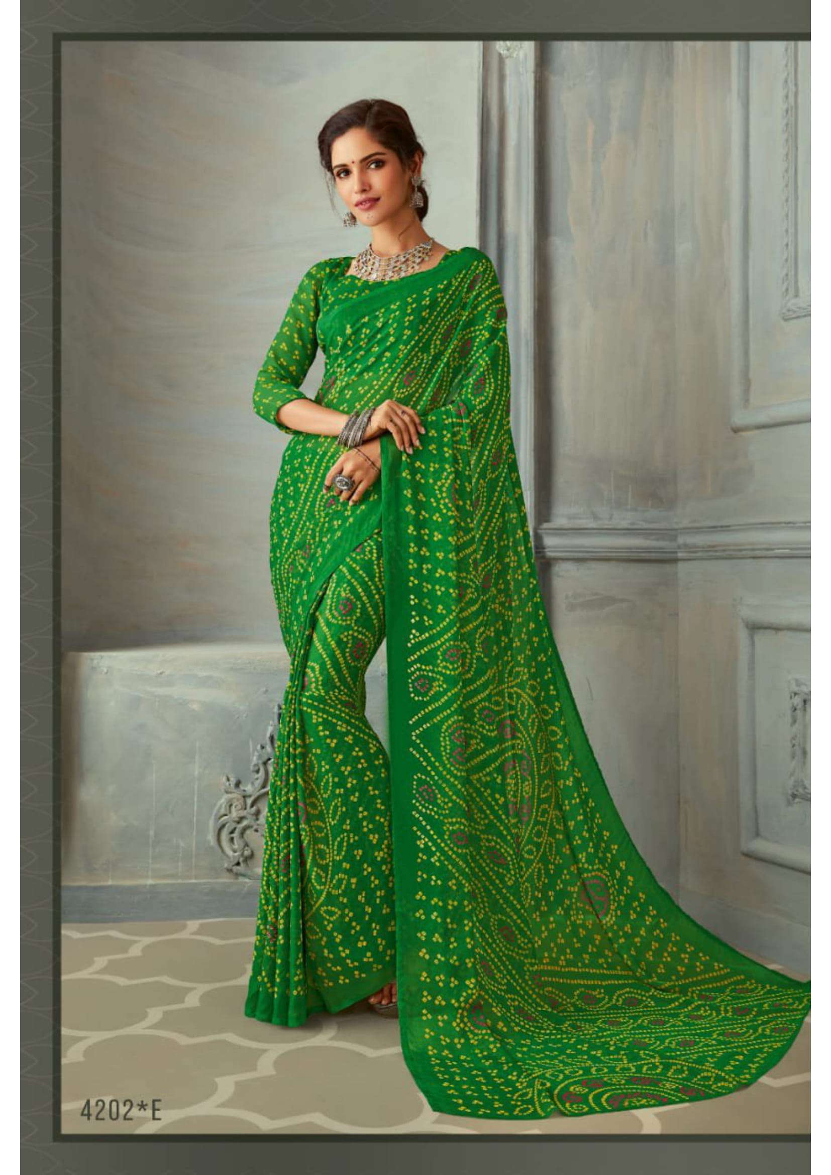 ruchi super kesar chiffon 4202 bandhani printed sarees