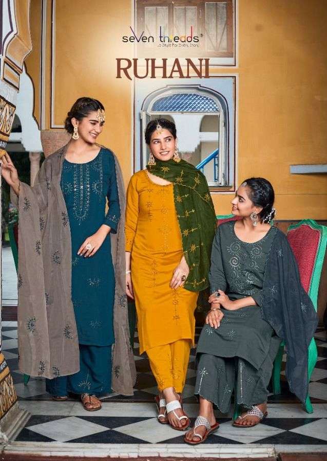 ruhani by seven threads readymade kurti with plazzo & dupatta set