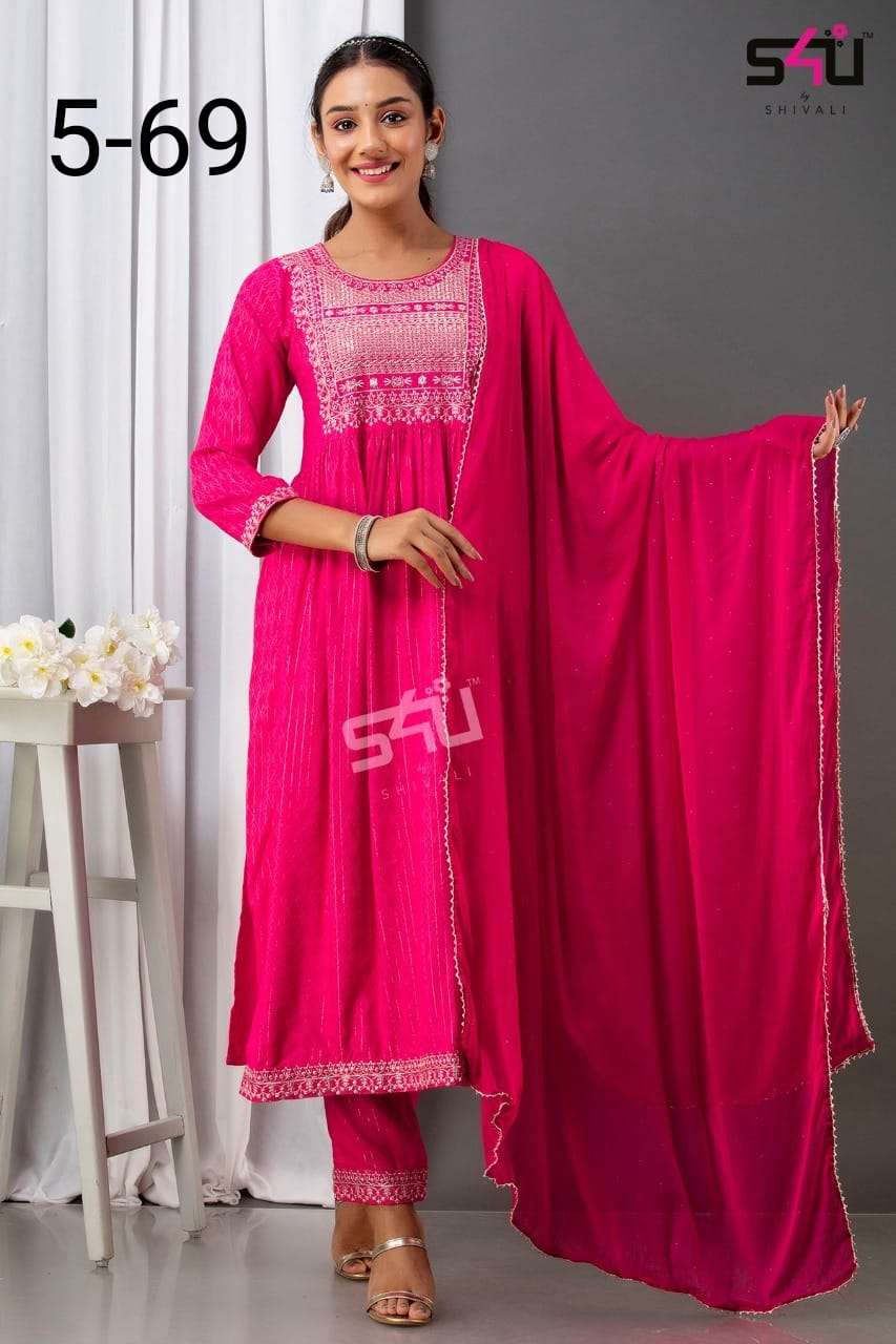 s4u combo set design kurti gown kurti with pant and kurti pant with dupatta 