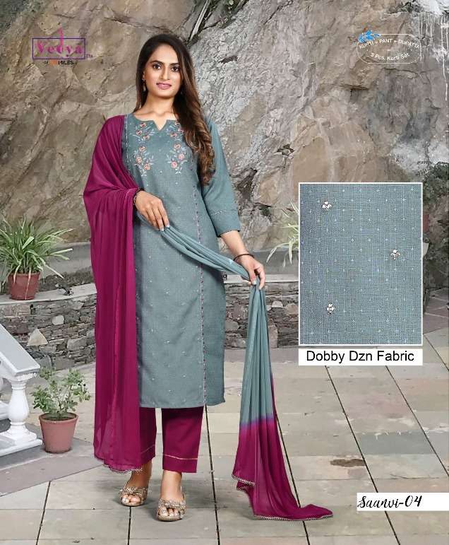 saanvi by vedya readymade fancy kurti with pant & dupatta