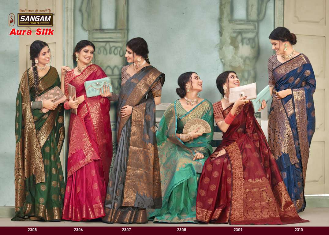 sangam prints aura silk woven cotton silk saris wholesaler