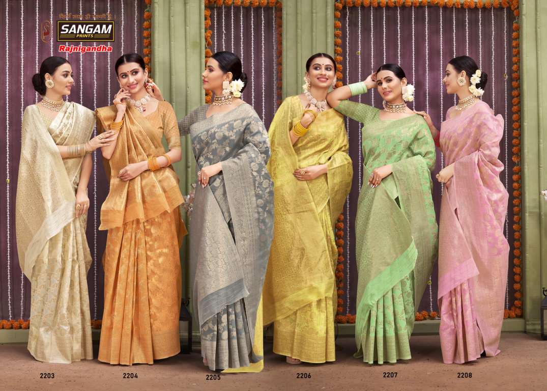 sangam prints rajnigandha designer linen saris wholesaler