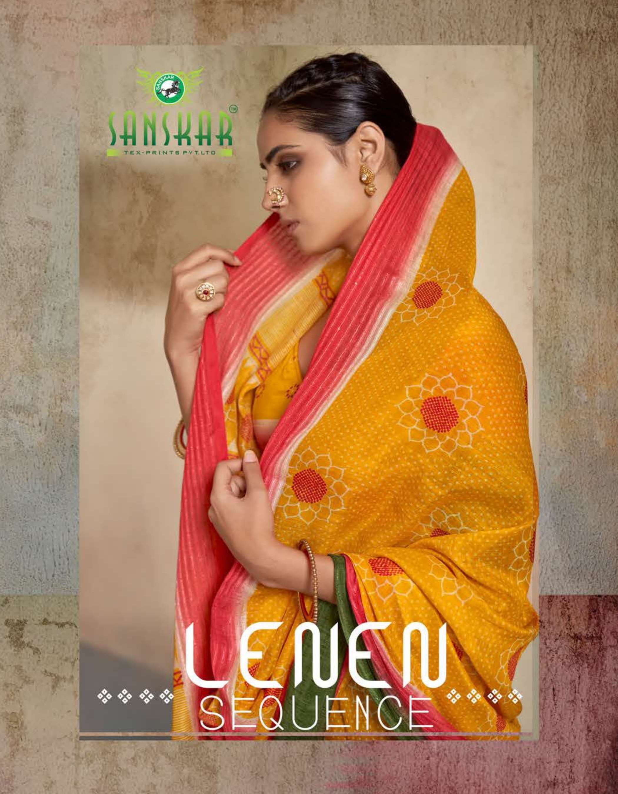 sanskar tex lenen sequence pettern weaving border fancy blouse sarees 