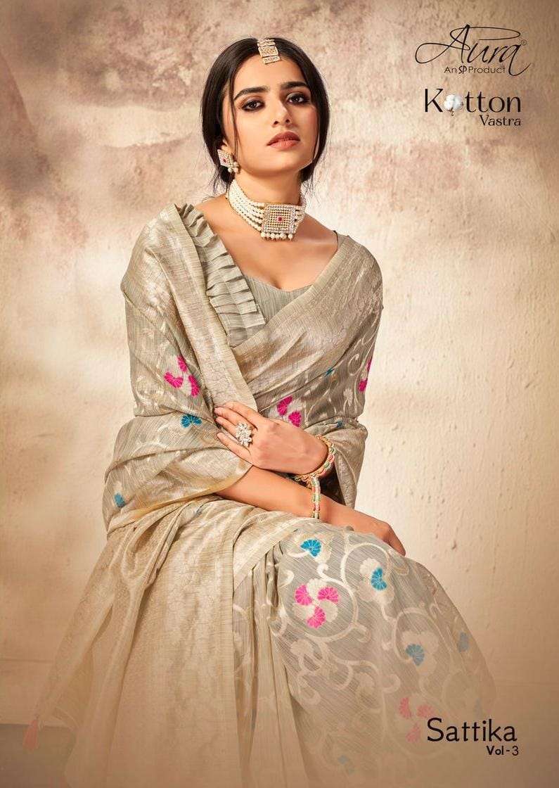 sattika vol 3 by kotton vastra aura traditional wear saree supplier surat