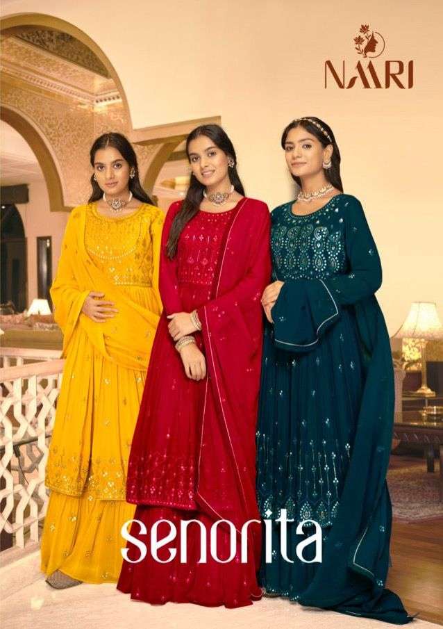 senorita by naari readymade long top with skirt & dupatta set