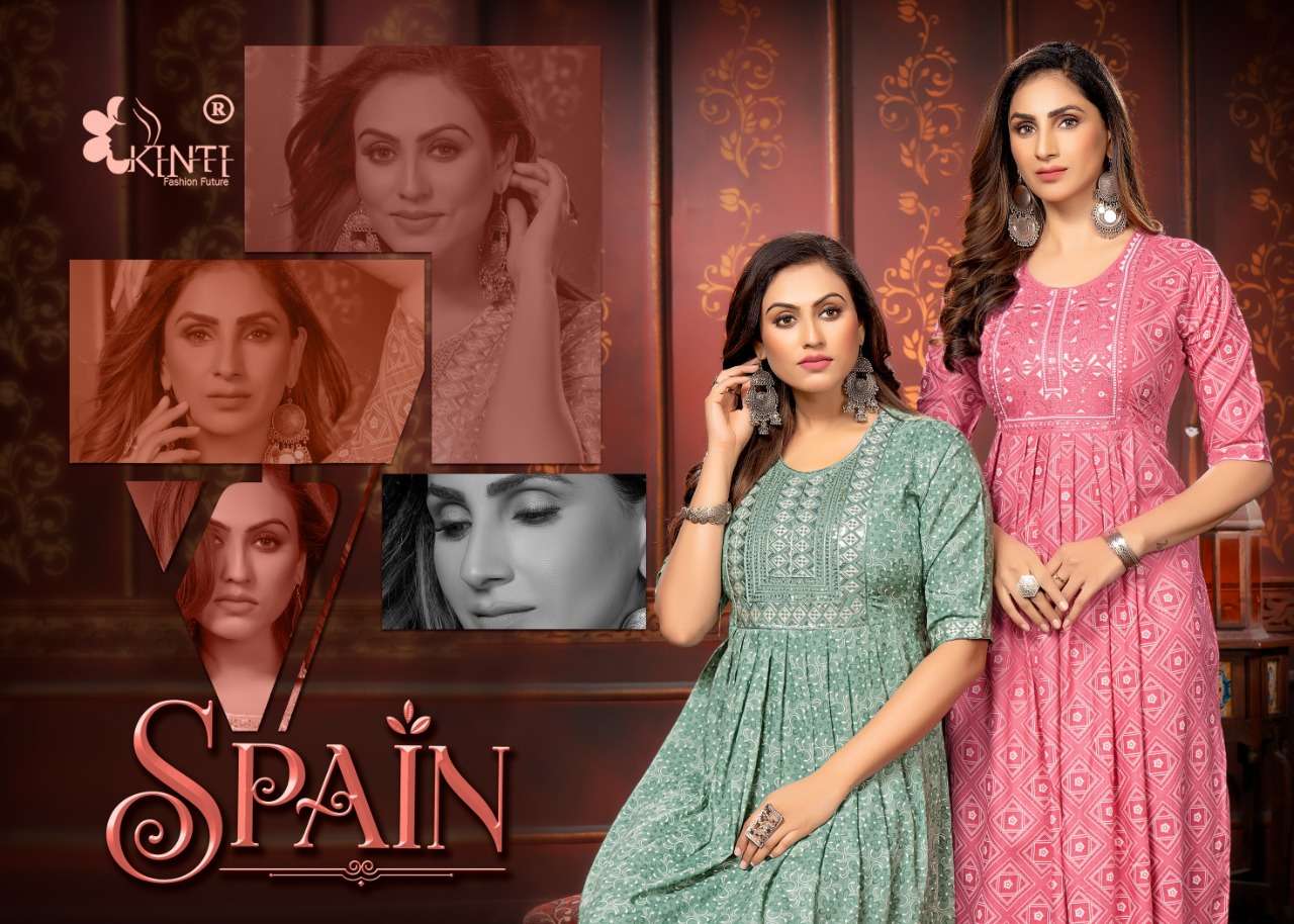 spain by kinti sequence embroidery kurti wholesale 