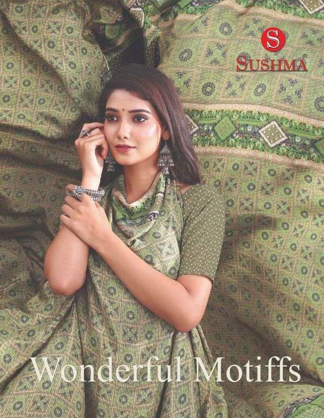 sushma wonderful motiffs crepe printed uniform sarees 