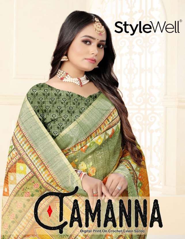 tamanna by stylewell linen designer sarees