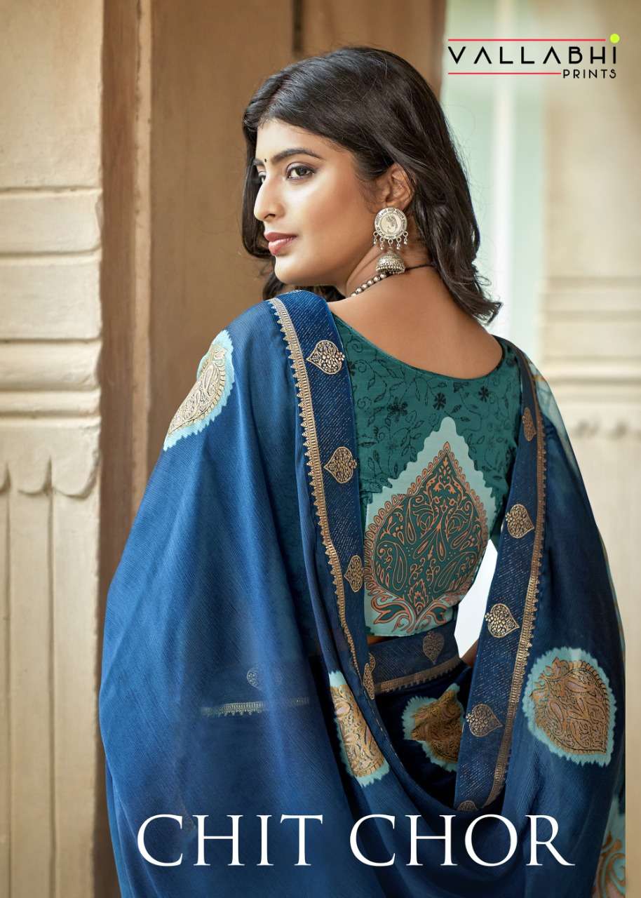 vallabhi present chit chor moss chiffon printed saree