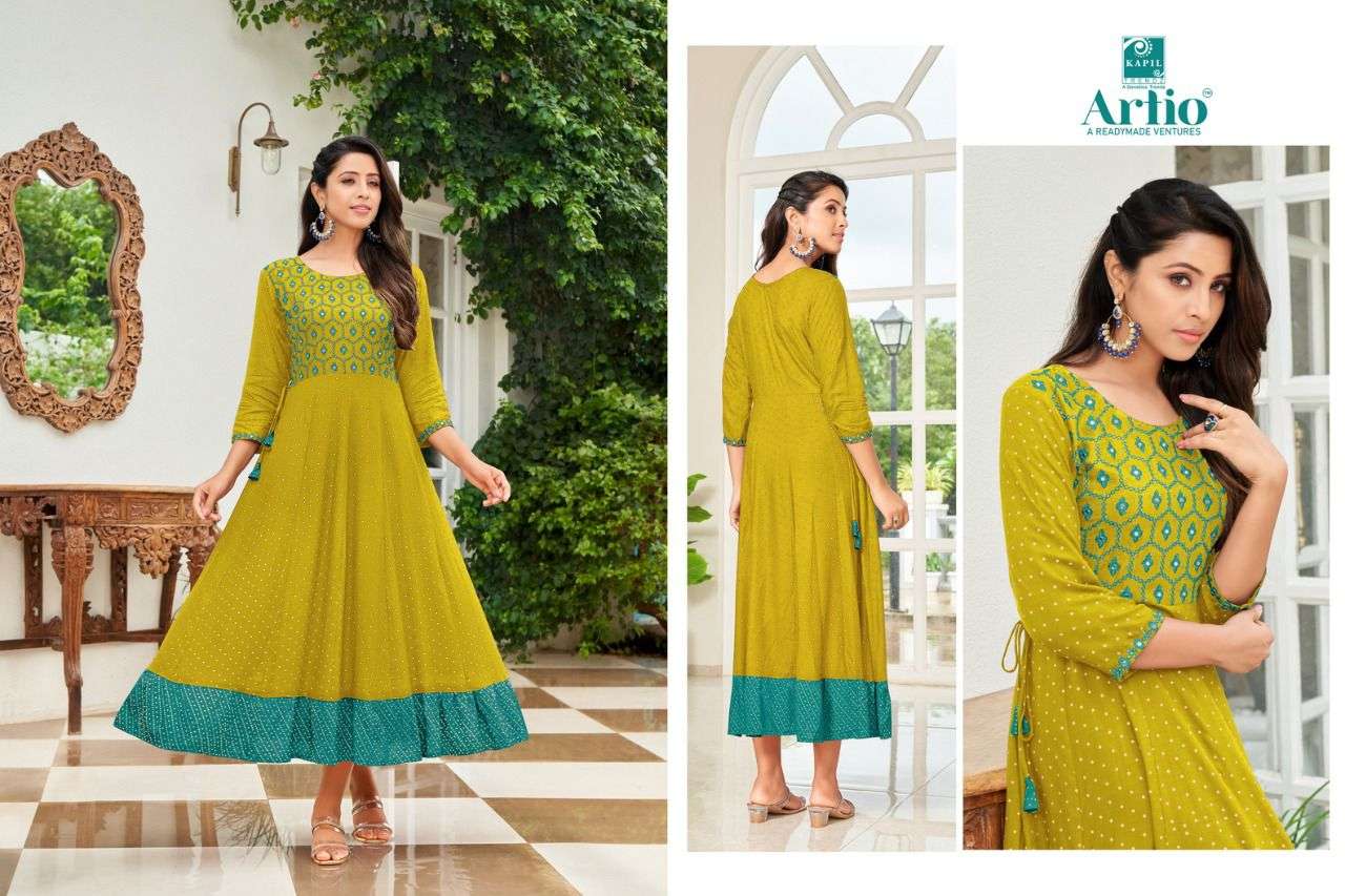 vedanti alexa vol 2 by artio gold print choli work kurti flair pattern combo set 