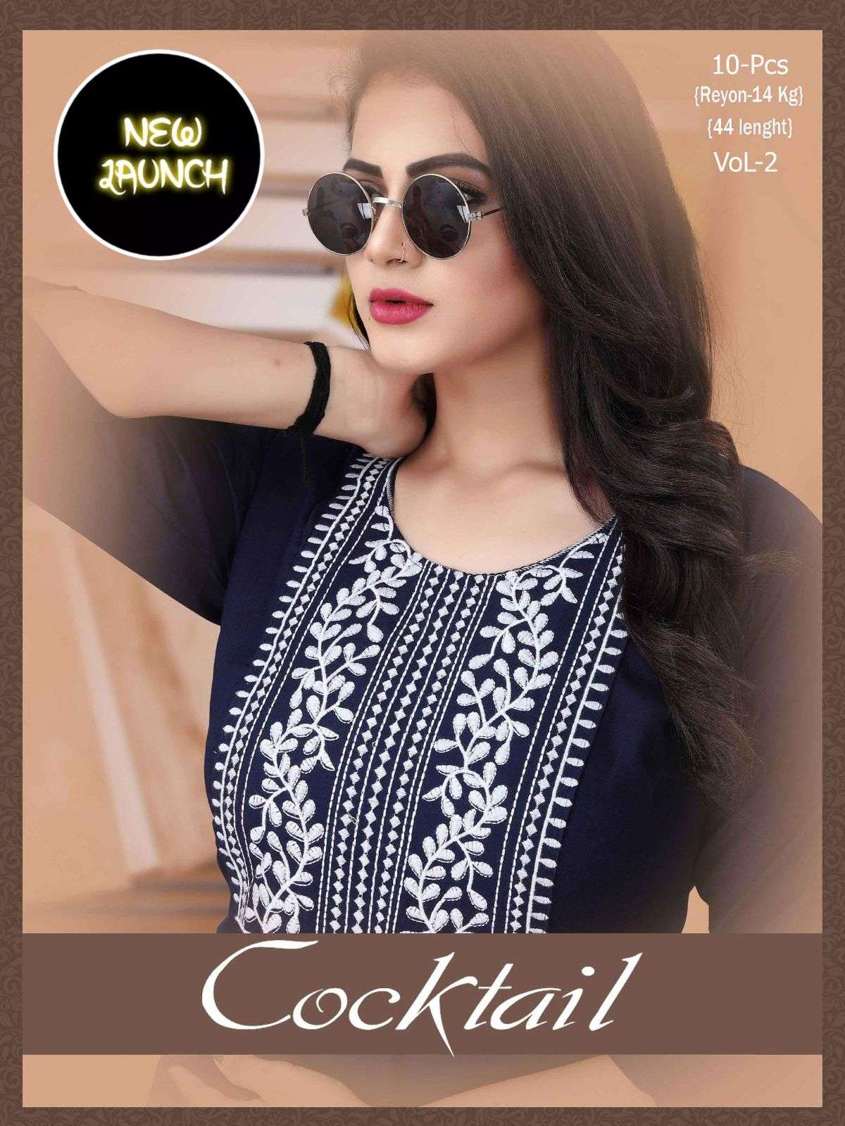 White Cocktail VOL.2 Rayon 14 Kg White Embroidered Work with Patti KURTI CATALOG WHOLESALER BEST RATE