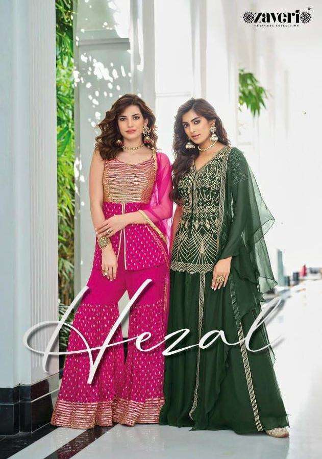 zaveri hezal 1063-1066 series readymade party wear dresses plazzo & skirt pattern 