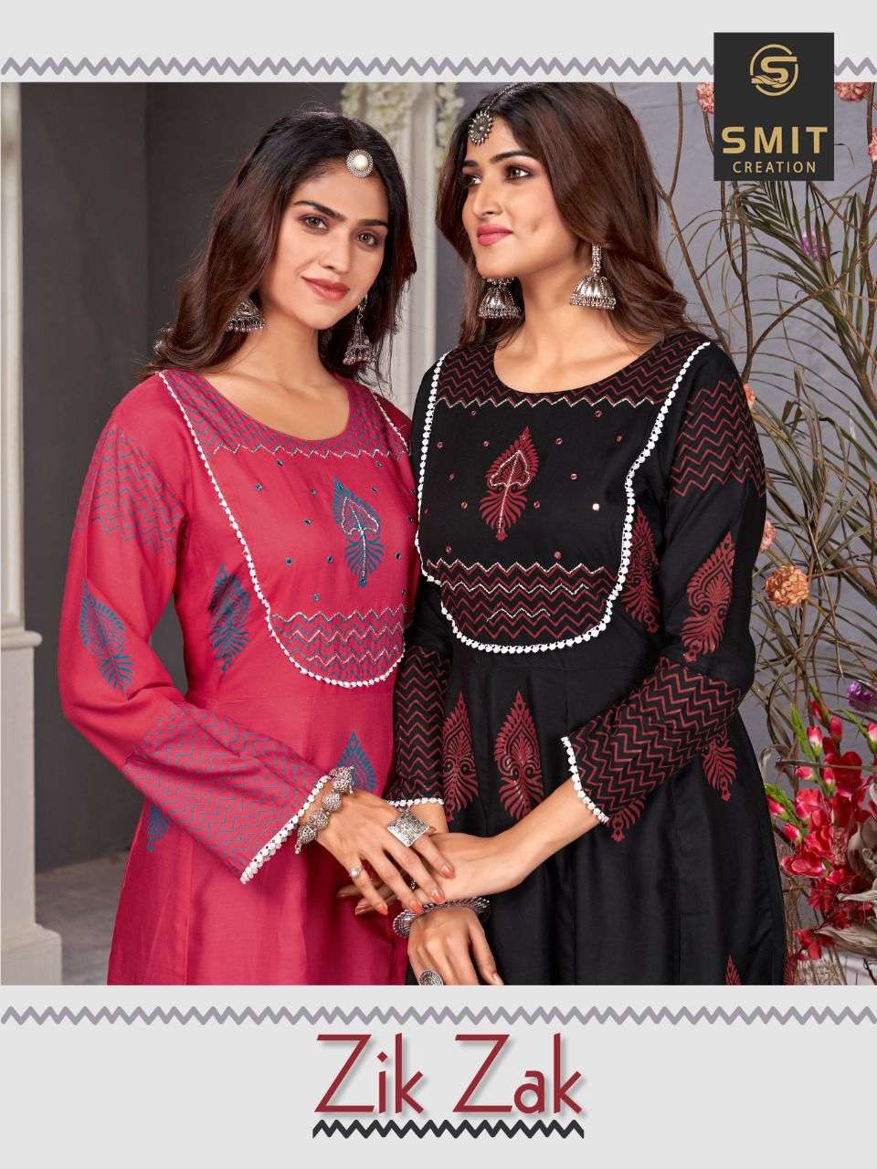 zik zak by poonam smit creation rayon handwork long gowns