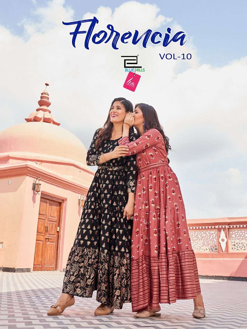 blue hills florencia vol 10 liva rayon long frill gown collection exports 