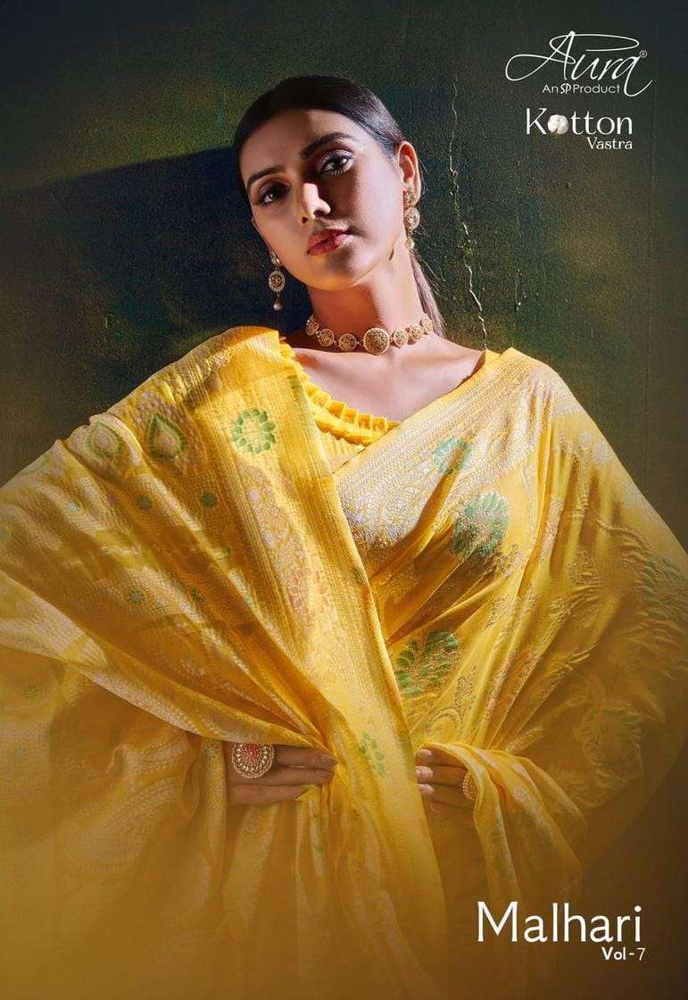 malhari vol 7 by aura kotton vastra elegant designer saree supplier