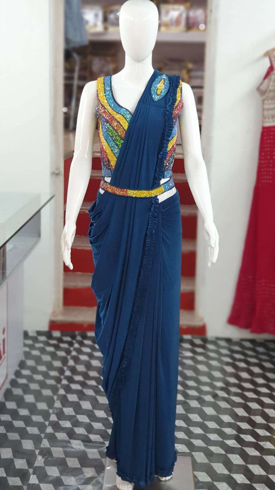pr 101902 Fully Stitched saree and Stitched sequence Blouse wholesale 