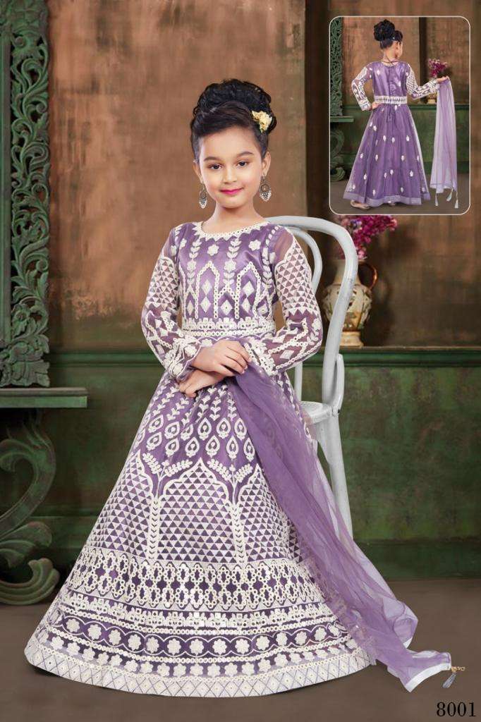 pr vamika net gown kids wear readymade embroidered thread work exports 
