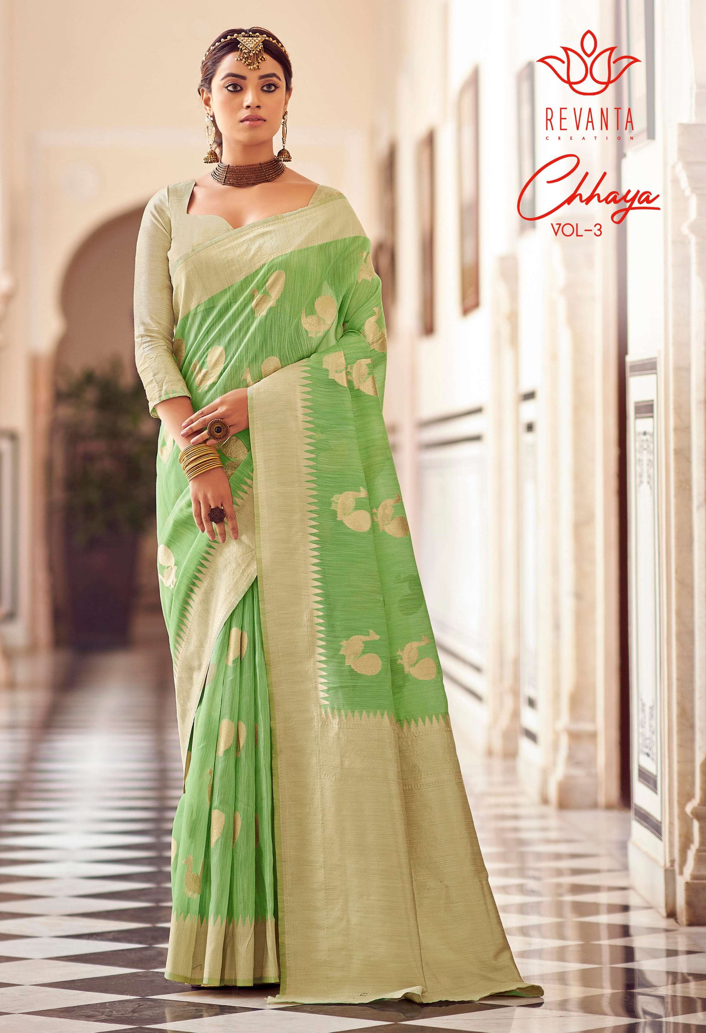 revanta chhaya vol 3 linen cotton with zari pattern sarees 
