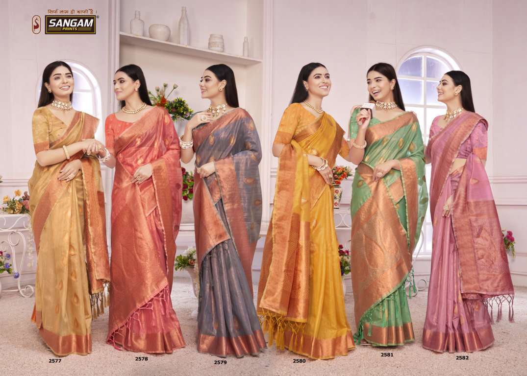 sangam prints padmini organza rich pallu saris wholesaler