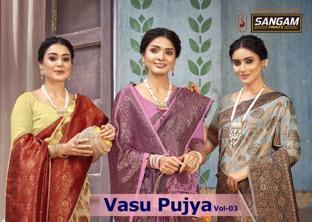sangam prints vasu pujya vol-3 cotton silk saris wholesaler