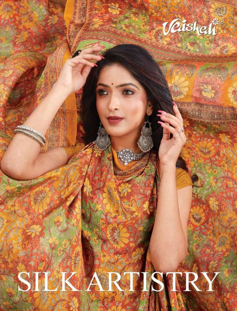 silk artistry by vaishali fashion crape silk printed beautiful saree catalogue