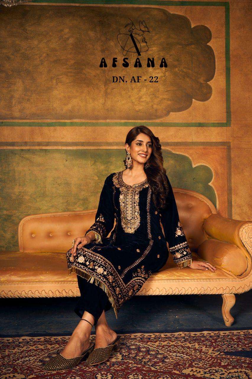 af 22 by afsana velvet winter pakistani kurti with pant supplier